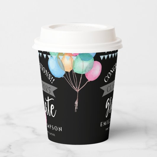 Klasse van 2023 Zwart gefeliciteerd Afstuderen Papieren Bekers (Links)