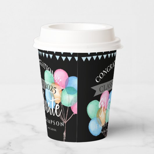 Klasse van 2023 Zwart gefeliciteerd Afstuderen Papieren Bekers (Rechts)