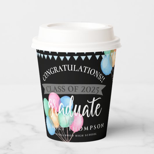 Klasse van 2023 Zwart gefeliciteerd Afstuderen Papieren Bekers (Voorkant)