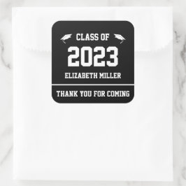 Klasse van 2023 Zwarte en Witte Afstuderen Favor Vierkante Sticker