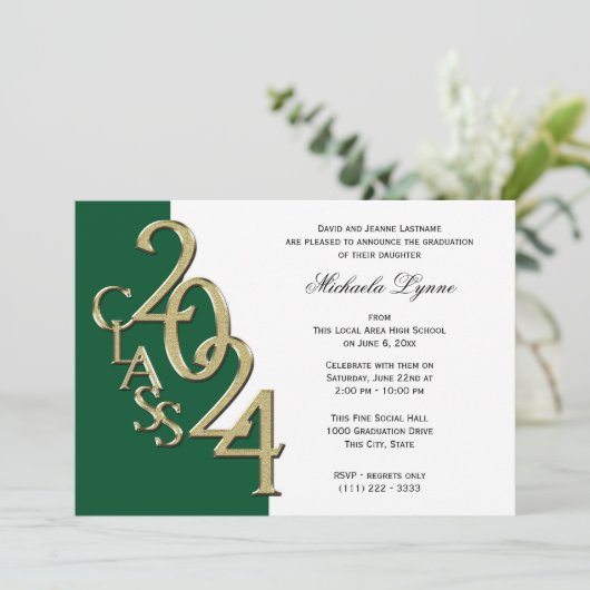 Klasse van 2024 Afstudeerder Gold en Green Kaart (Staand voorkant)