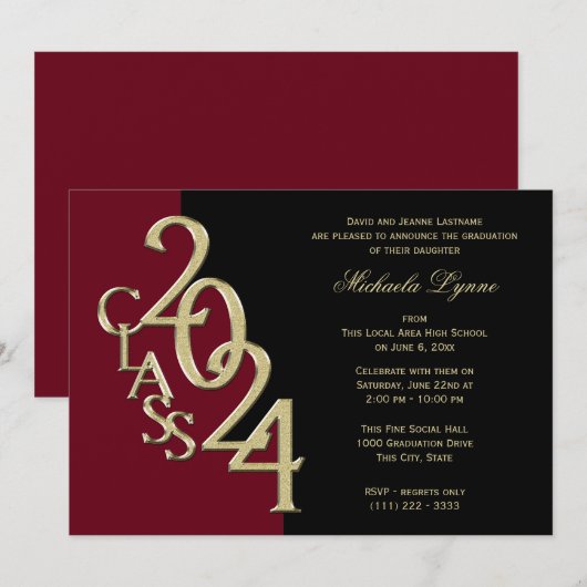 Klasse van 2024 Afstudeerder Goud met Kleuroptie Kaart (Voorkant / Achterkant)