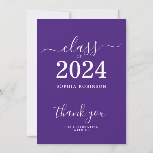 Klasse van 2024 Afstudeerder Paarse bedankpas Bedankkaart (Voorkant)