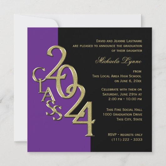 Klasse van 2024 Afstudeerder Paarse en Goud Kaart (Voorkant)