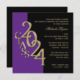 Klasse van 2024 Afstudeerder Paarse en Goud Kaart