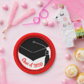 Klasse van 2024 Afstudeerder Pet Rood en Zwart Papieren Bordje (Feest)