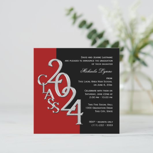 Klasse van 2024 Afstudeerder Rood en Zwart Kaart (Staand voorkant)