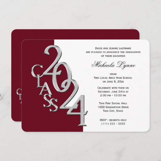 Klasse van 2024 Afstudeerder Zilver en Bourgogne Kaart (Voorkant / Achterkant)