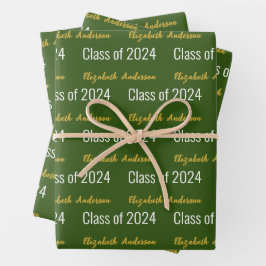 Klasse van 2024 Afstudeerders Volledige Naam Groen Inpakpapier Vel