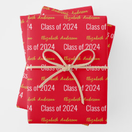 Klasse van 2024 Afstudeerders Volledige Naam Rood  Inpakpapier Vel