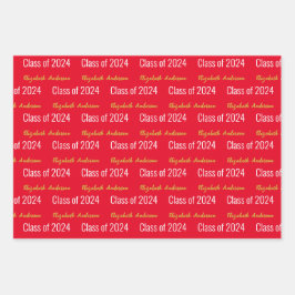 Klasse van 2024 Afstudeerders Volledige Naam Rood  Inpakpapier Vel