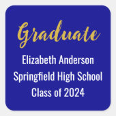 Klasse van 2024 Afstuderen Aankondiging Blauw & Wi Vierkante Sticker (Voorkant)