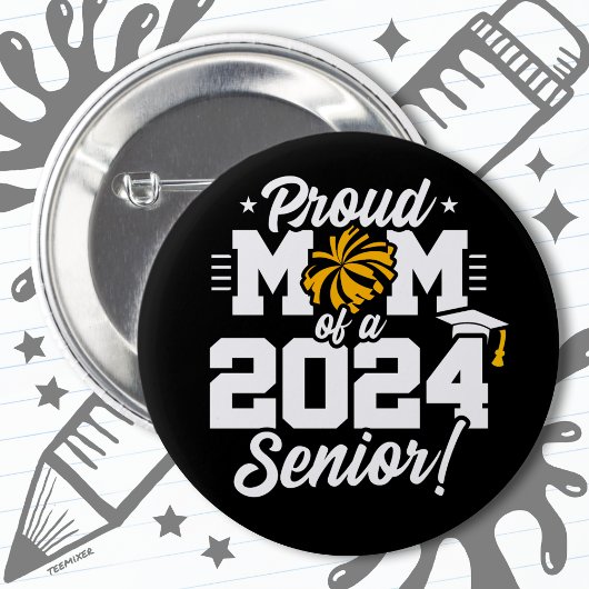 Klasse van 2024 Afstuderen Cheer Mom Senior 2024 Ronde Button 5,7 Cm