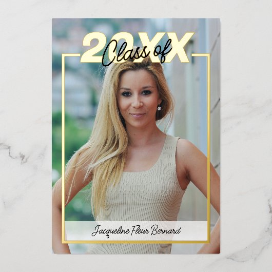 Klasse van 2024 Afstuderen Elegant Zwart & Goud Folie Uitnodiging (Voorkant)