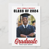 Klasse van 2024 Afstuderen Foto Modern Rood Afstud Aankondiging (Voorkant)