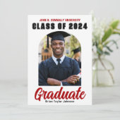 Klasse van 2024 Afstuderen Foto Modern Rood Afstud Aankondiging (Staand voorkant)