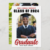 Klasse van 2024 Afstuderen Foto Modern Rood Afstud Aankondiging (Voorkant / Achterkant)