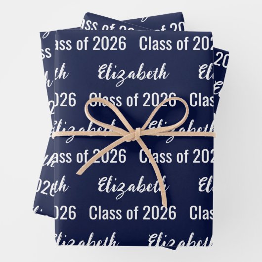 Klasse van 2024 Afstuderen Naam Donkerblauw en Wit Inpakpapier Vel (In situ)