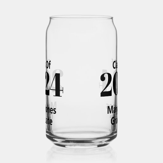 Klasse van 2024 Afstuderen Naam Zwarte Tekst Sjabl Blikvorm Glas (Rechts)
