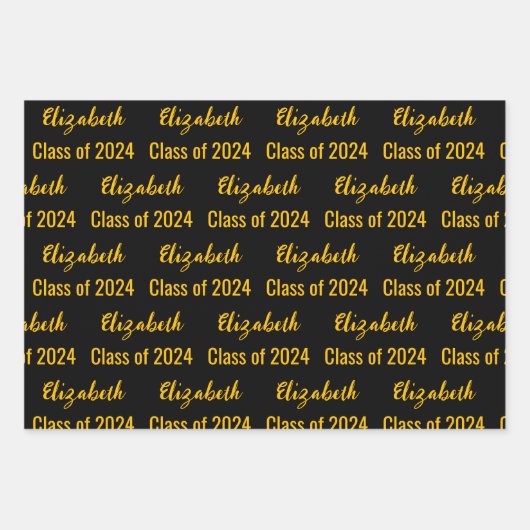 Klasse van 2024 Black and Gold Graduate's Name Inpakpapier Vel (Voorkant)