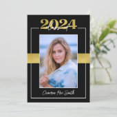 Klasse van 2024 Black & Gold Graduation Party Kaart (Staand voorkant)