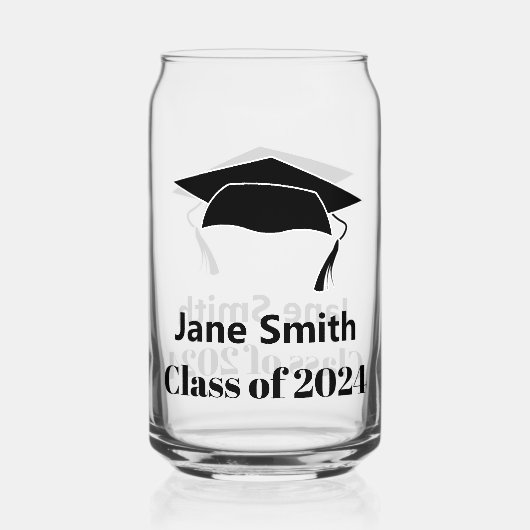 Klasse van 2024 Black Graduate's Naam Tekst Afstud Blikvorm Glas (Achterkant)