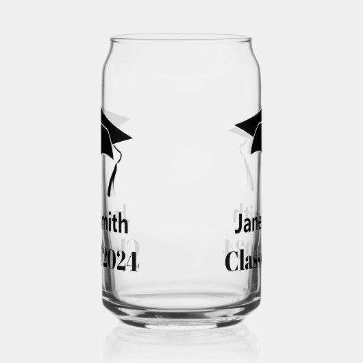 Klasse van 2024 Black Graduate's Naam Tekst Afstud Blikvorm Glas (Rechts)