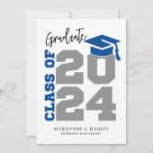 Klasse van 2024 Blauw en Grijs Afstuderen Kaart (Voorkant)