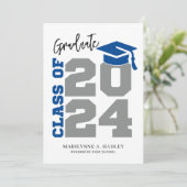 Klasse van 2024 Blauw en Grijs Afstuderen Kaart (Staand voorkant)