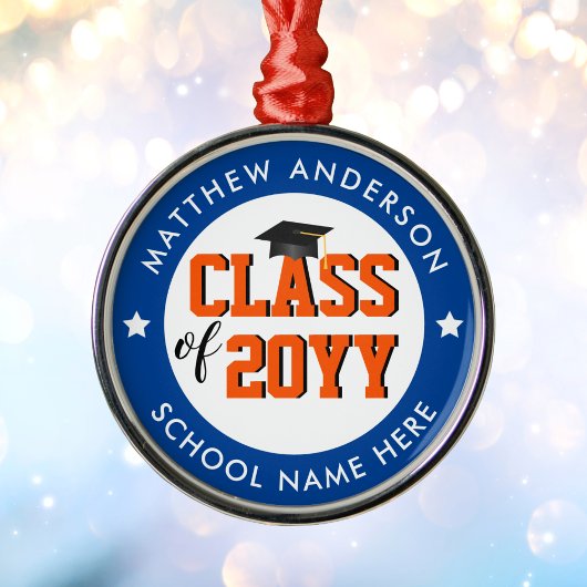 Klasse van 2024 Blauw en Oranje Afstuderen Afstude Metalen Ornament