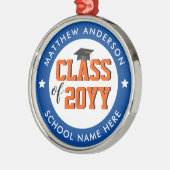 Klasse van 2024 Blauw en Oranje Afstuderen Afstude Metalen Ornament (Links)