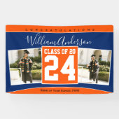 Klasse van 2024 Blauw Sinaasappel Afstuderen Foto Spandoek (Horizontaal)