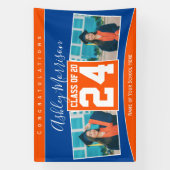 Klasse van 2024 Blauw Sinaasappel Afstuderen Fotoc Spandoek (Verticaal)