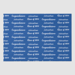 Klasse van 2024 Blauw Wit Gefeliciteerd Afstudeerd Tissuepapier