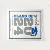 Klasse van 2024 Blauwe en Grijze Fotocabine Wandkleed (Voorkant (horizontaal))