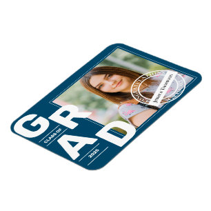 Klasse van 2024 Blue Bold Font Photo Afstuderen Magneet