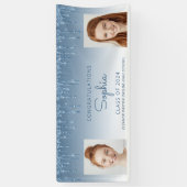 Klasse van 2024 Blue Glitter 2-foto Afstuderen Spandoek (Verticaal)