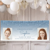 Klasse van 2024 Blue Glitter 2-foto Afstuderen Spandoek