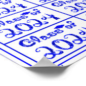 Klasse van 2024 Blue Glitter Shiny Fabric Font Lab Poster (Hoek)