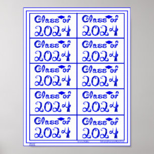 Klasse van 2024 Blue Glitter Shiny Fabric Font Lab Poster
