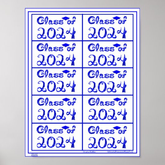 Klasse van 2024 Blue Glitter Shiny Fabric Font Lab Poster (Voorkant)