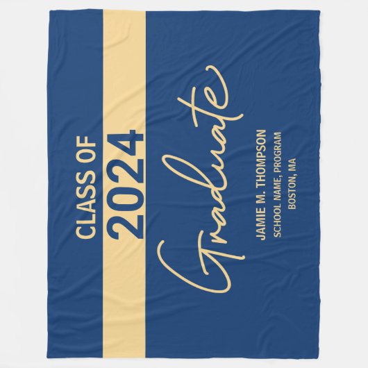 Klasse van 2024 Blue Gold gepersonaliseerd Afstude Fleece Deken (Voorkant)