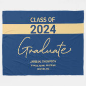 Klasse van 2024 Blue Gold gepersonaliseerd Afstude Fleece Deken (Voorkant (Horizontaal))