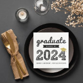 Klasse van 2024 Bold Black Sketch Graduation Party Servet