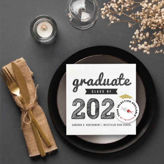 Klasse van 2024 Bold Black Sketch Graduation Party Servet