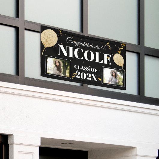 Klasse van 2024 Bold Font Balloon Photo Afstuderen Spandoek (Buitenkant Gebouw)