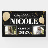 Klasse van 2024 Bold Font Balloon Photo Afstuderen Spandoek (Horizontaal)