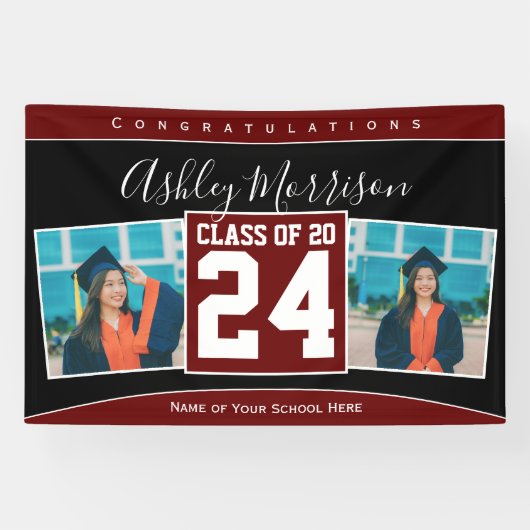 Klasse van 2024 Bourgogne Donkerrood Afstuderen Fo Spandoek (Horizontaal)