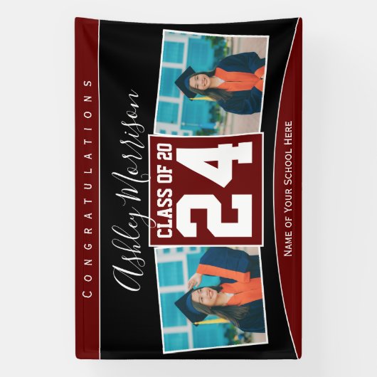 Klasse van 2024 Bourgogne Donkerrood Afstuderen Fo Spandoek (Verticaal)