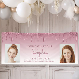 Klasse van 2024 Bourgogne Glitter 2-foto Afstudere Spandoek